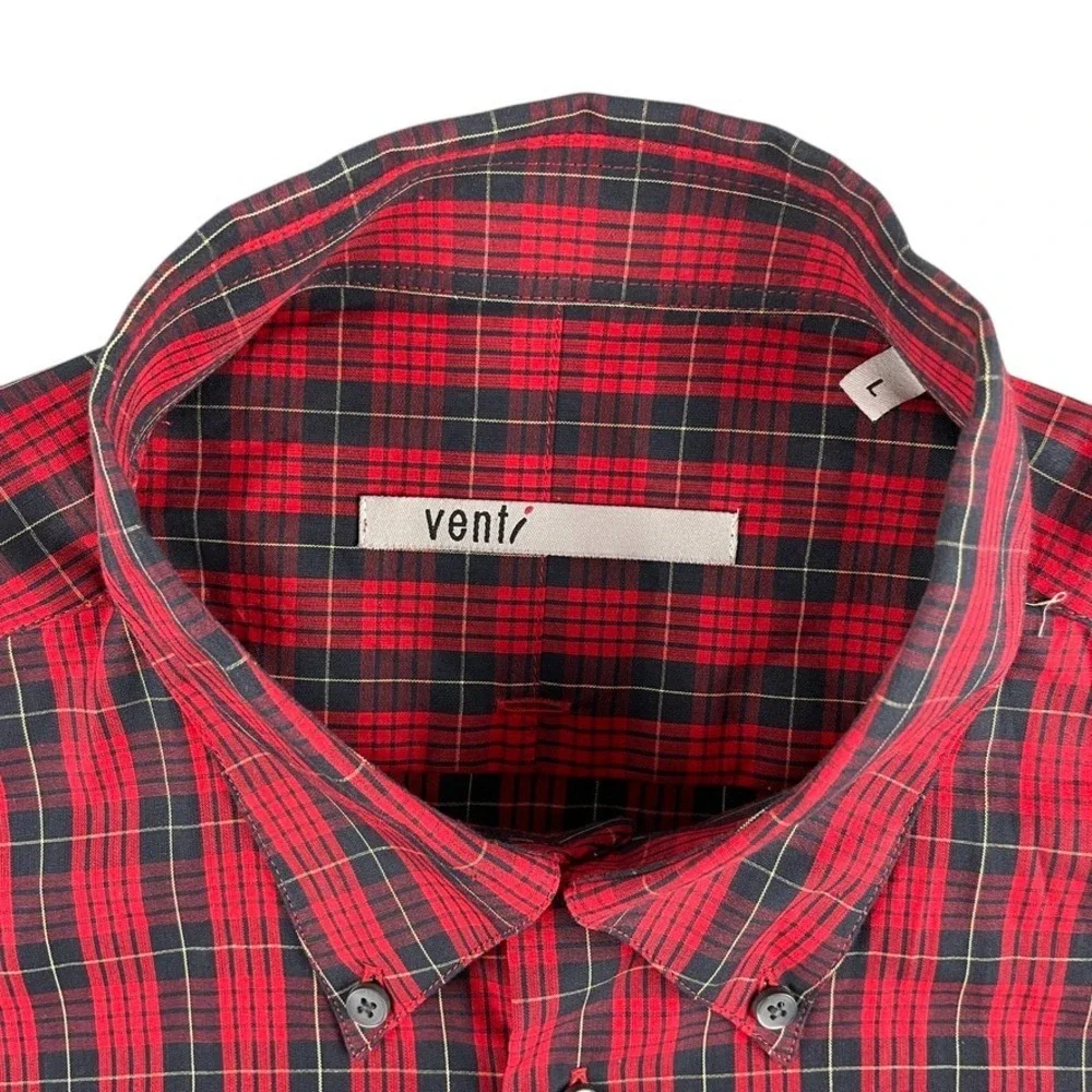 Venti Shirt Mens L Red Plaid Button Up Long Sleeve Cotton Casual Lightweight EUC - Picture 3 of 7